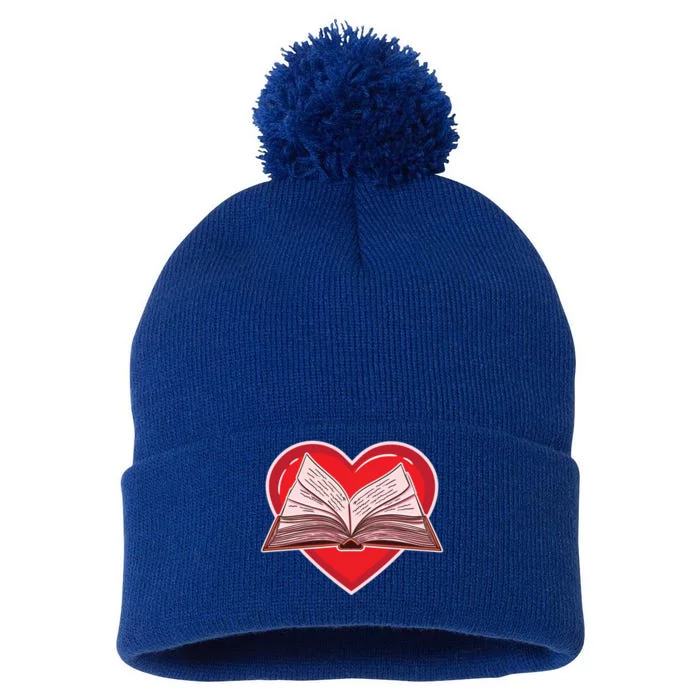 Book Heart For Librarian Valentines Day Gift Pom Pom 12in Knit Beanie