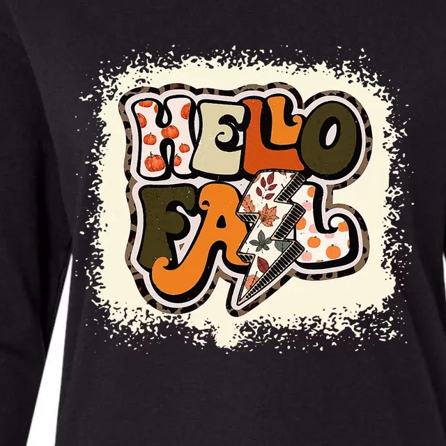 Bleached Hello Fall Autumn Vibes Retro Groovy Womens Cotton Relaxed Long Sleeve T-Shirt