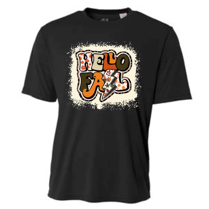 Bleached Hello Fall Autumn Vibes Retro Groovy Cooling Performance Crew T-Shirt