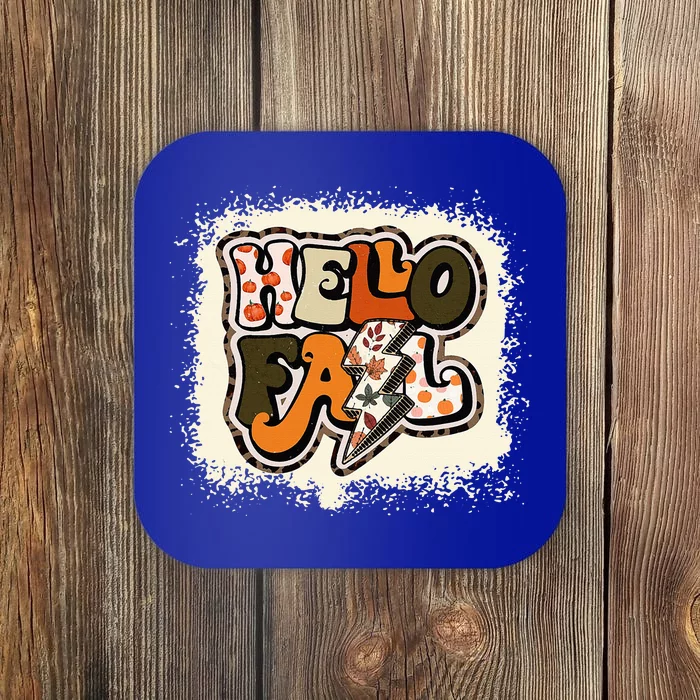 Bleached Hello Fall Autumn Vibes Retro Groovy Coaster