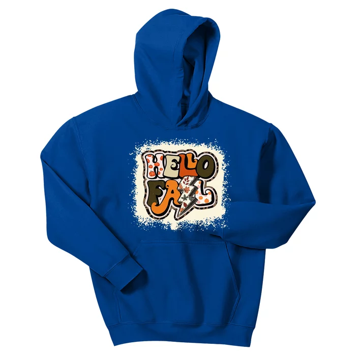 Bleached Hello Fall Autumn Vibes Retro Groovy Kids Hoodie