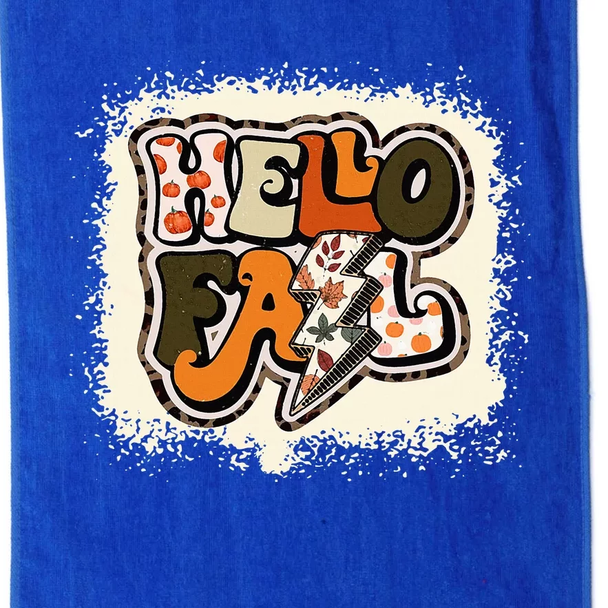 Bleached Hello Fall Autumn Vibes Retro Groovy Platinum Collection Golf Towel