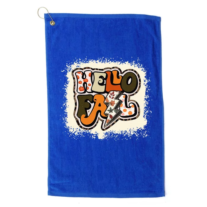 Bleached Hello Fall Autumn Vibes Retro Groovy Platinum Collection Golf Towel