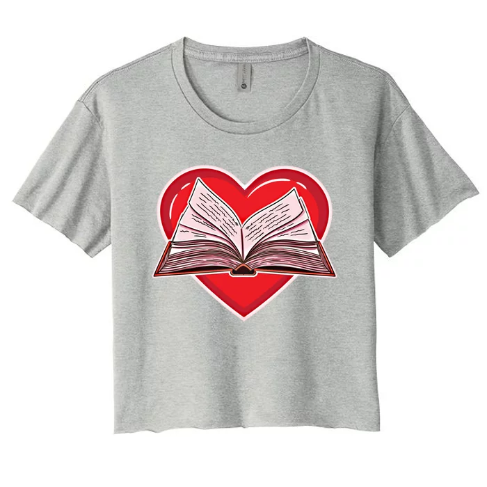 Book Heart For Librarian Valentines Day Funny Gift Women's Crop Top Tee