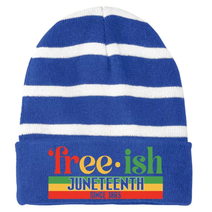 Black History Freegiftish Since 1865 Juneteenth Melanin African Gift Striped Beanie with Solid Band