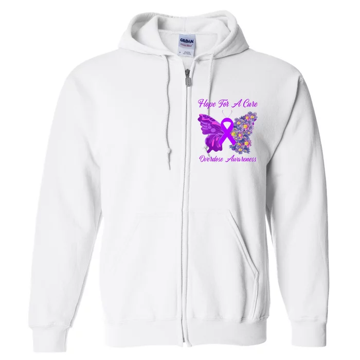 Butterfly Hope For A Cure Ribbon Opioid Overdose Awareness Full Zip Hoodie