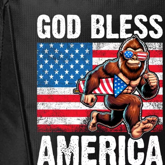 Bigfoot Holding Firework God Bless America City Backpack