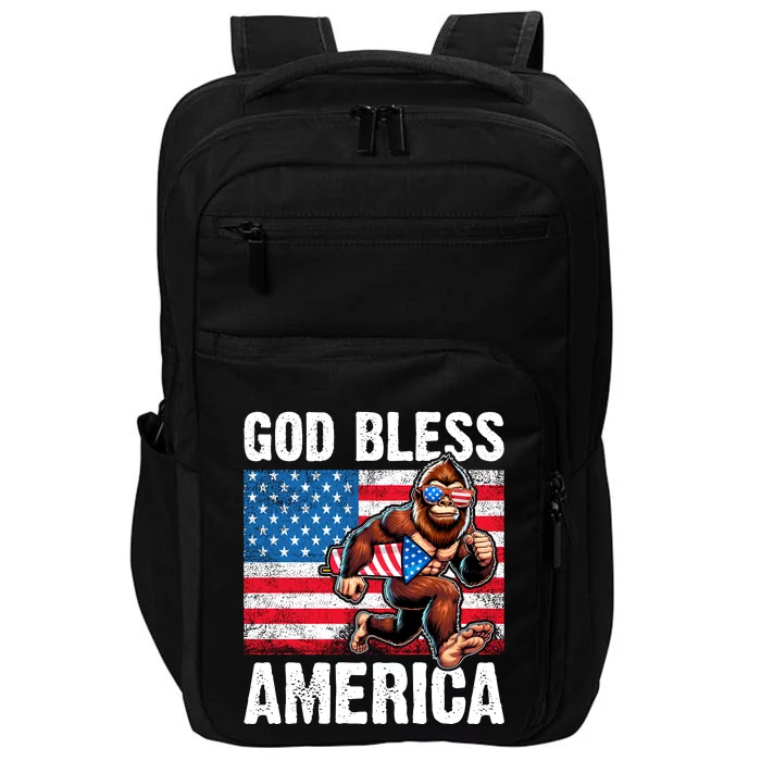 Bigfoot Holding Firework God Bless America Impact Tech Backpack