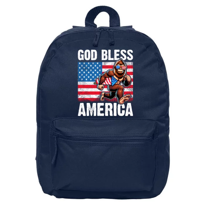 Bigfoot Holding Firework God Bless America 16 in Basic Backpack