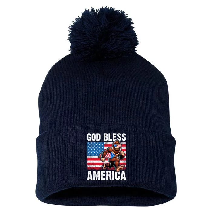 Bigfoot Holding Firework God Bless America Pom Pom 12in Knit Beanie