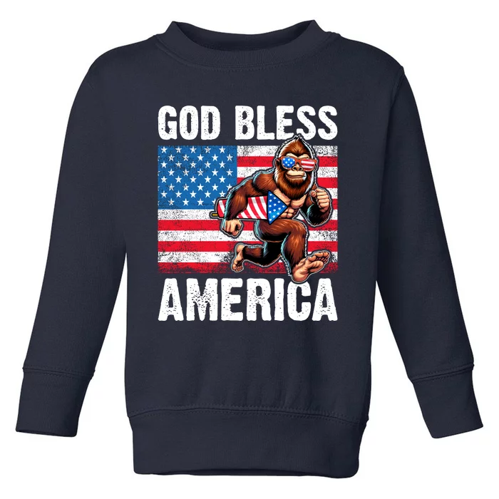 Bigfoot Holding Firework God Bless America Toddler Sweatshirt