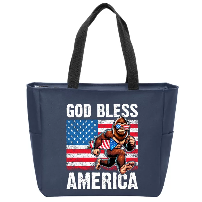 Bigfoot Holding Firework God Bless America Zip Tote Bag