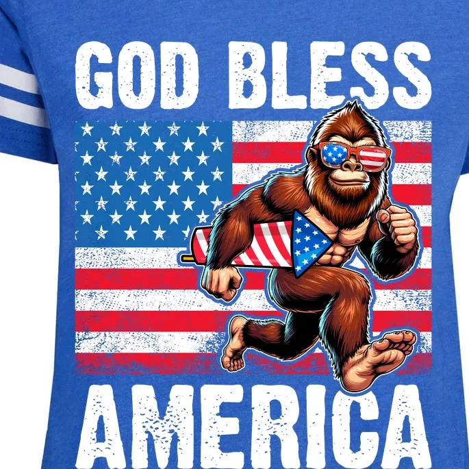 Bigfoot Holding Firework God Bless America Enza Ladies Jersey Football T-Shirt