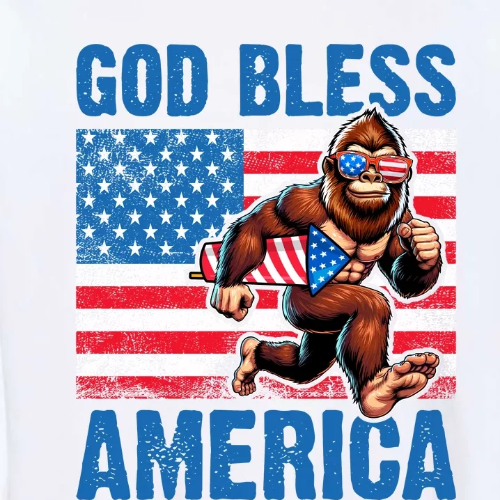 Bigfoot Holding Firework God Bless America Garment-Dyed Sweatshirt