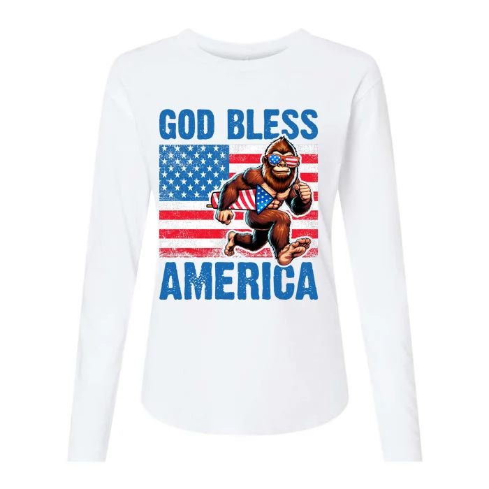 Bigfoot Holding Firework God Bless America Womens Cotton Relaxed Long Sleeve T-Shirt