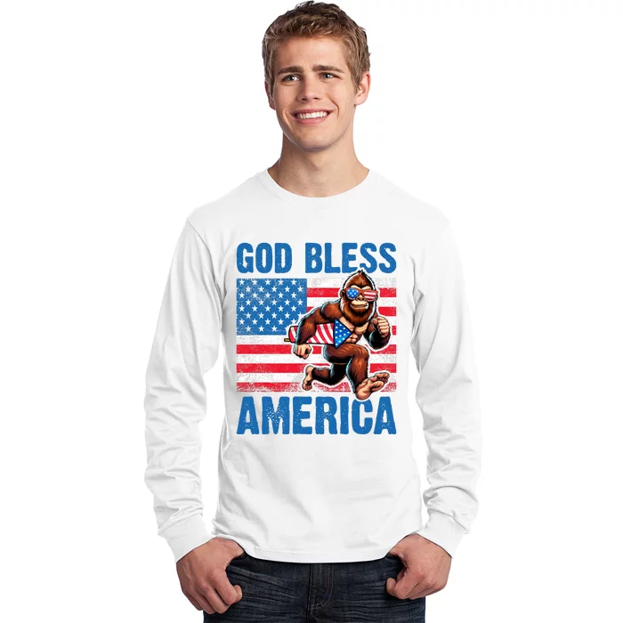 Bigfoot Holding Firework God Bless America Long Sleeve Shirt