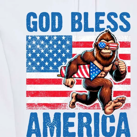 Bigfoot Holding Firework God Bless America Premium Hoodie