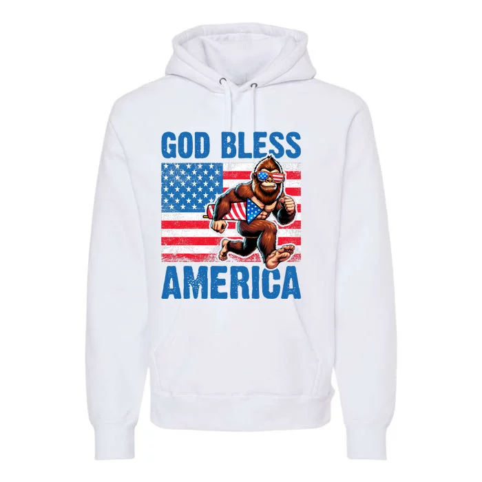 Bigfoot Holding Firework God Bless America Premium Hoodie