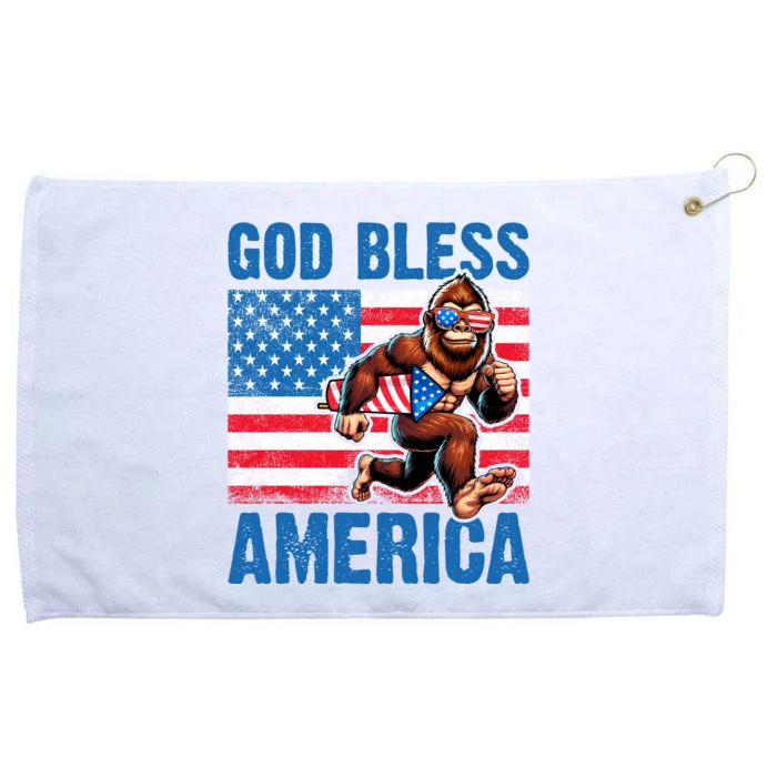 Bigfoot Holding Firework God Bless America Grommeted Golf Towel