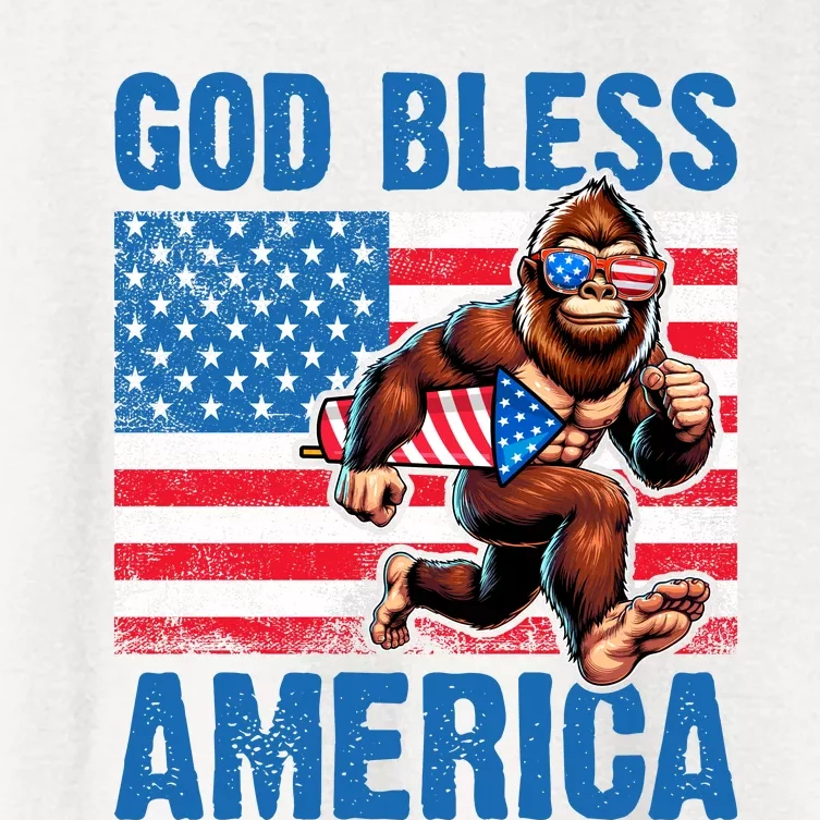 Bigfoot Holding Firework God Bless America Women's Crop Top Tee