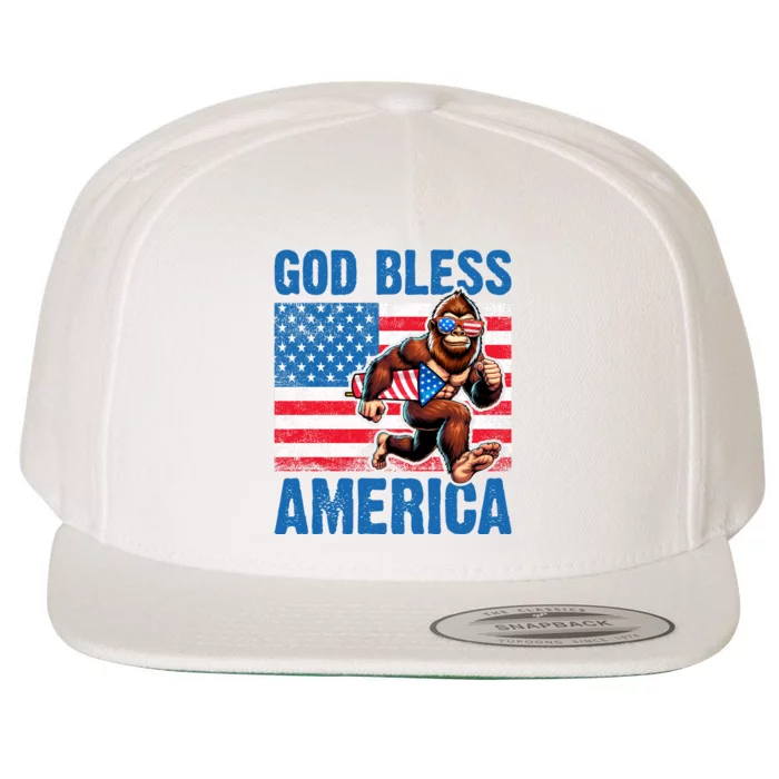 Bigfoot Holding Firework God Bless America Wool Snapback Cap