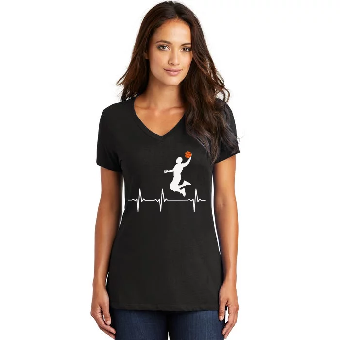 Basketball Heartbeat funny mother's day Women's V-Neck T-Shirt