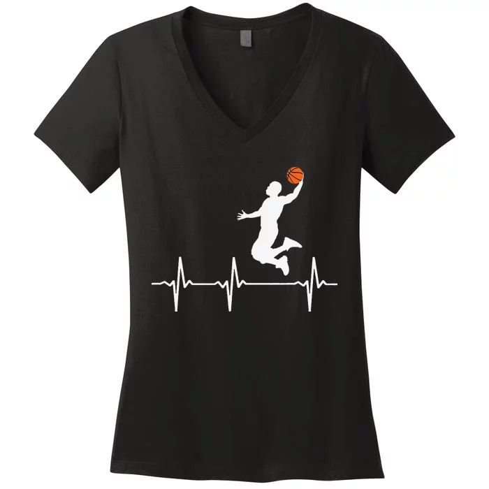 Basketball Heartbeat funny mother's day Women's V-Neck T-Shirt