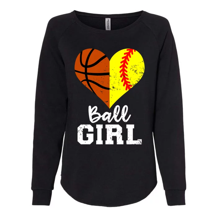 Ball Heart Funny Softball Basketball Gift Womens California Wash Sweatshirt