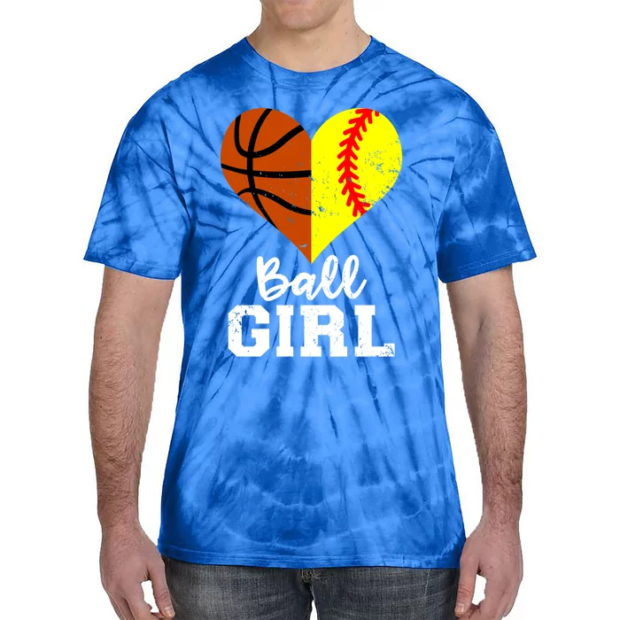 Ball Heart Funny Softball Basketball Gift Tie-Dye T-Shirt