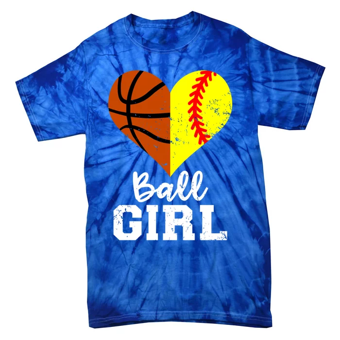 Ball Heart Funny Softball Basketball Gift Tie-Dye T-Shirt