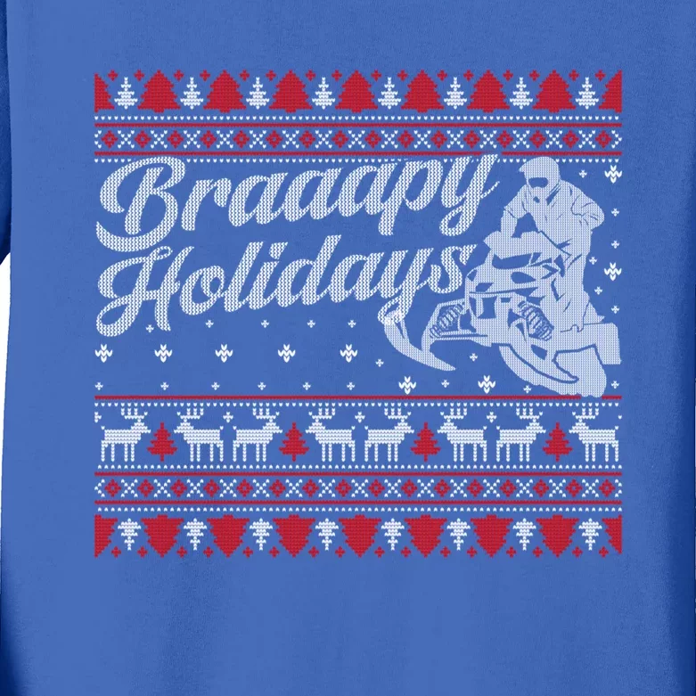 Braapy Holidays Funny Sled Snowmobile Braap Ugly Christmas Funny Gift Kids Long Sleeve Shirt