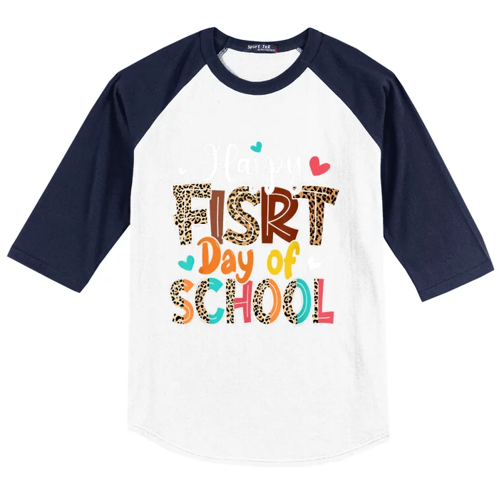 Bleached Happy First Day Of School Teacher Leopard Stundent Baseball Sleeve Shirt