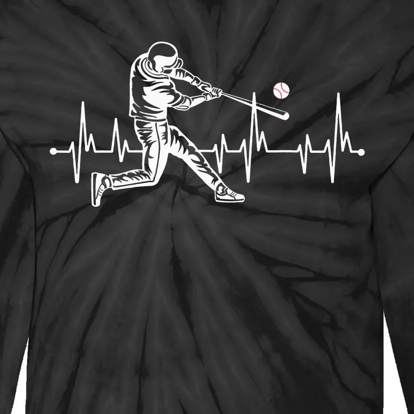 Baseball Heartbeat Funny Baseball Tie-Dye Long Sleeve Shirt