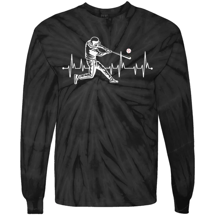 Baseball Heartbeat Funny Baseball Tie-Dye Long Sleeve Shirt