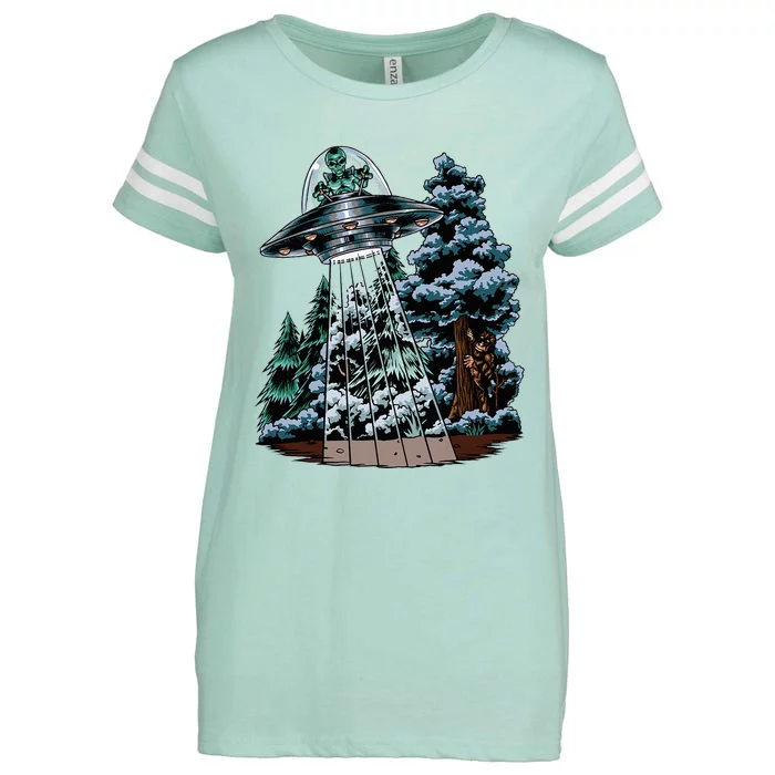 Bigfoot Hiding From Alien In A Ufo Behind A Tree Forest Enza Ladies Jersey Football T-Shirt