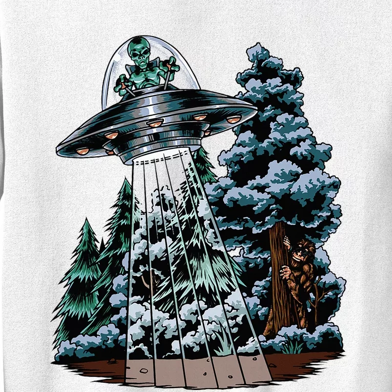 Bigfoot Hiding From Alien In A Ufo Behind A Tree Forest Sweatshirt