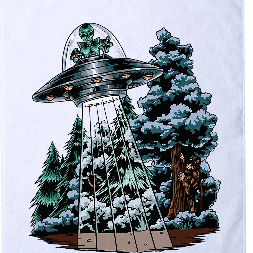 Bigfoot Hiding From Alien In A Ufo Behind A Tree Forest Platinum Collection Golf Towel