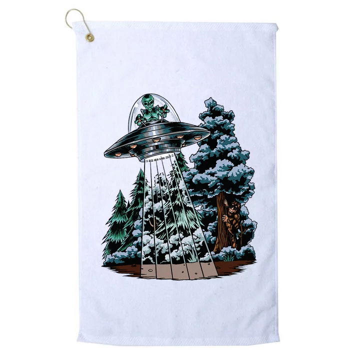 Bigfoot Hiding From Alien In A Ufo Behind A Tree Forest Platinum Collection Golf Towel