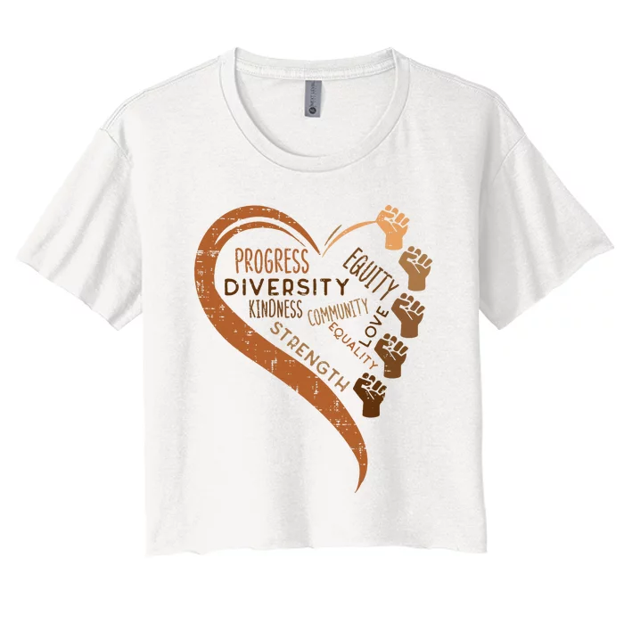 Black History Fists Diversity Equity Melanin African Women Women's Crop Top Tee