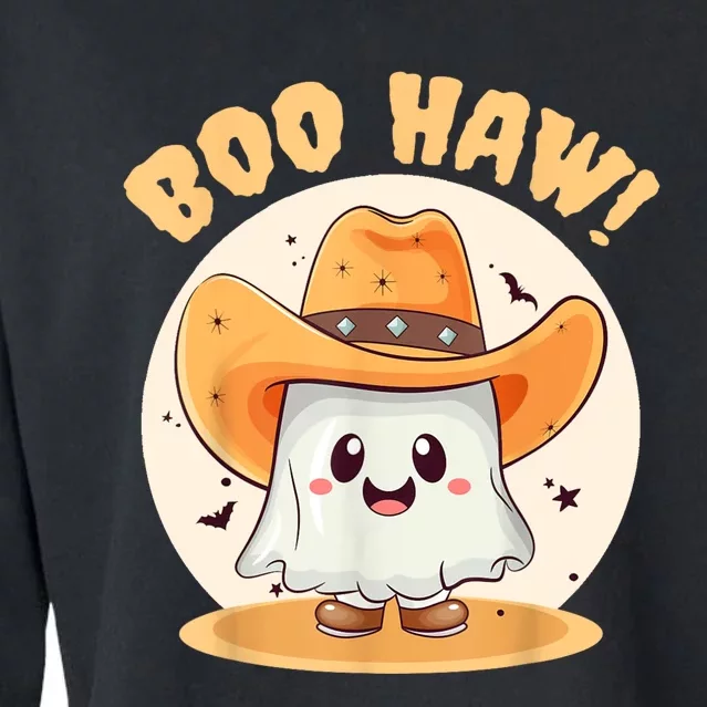 Boo Haw Funny Halloween Western Cowboy Ghost Cropped Pullover Crew