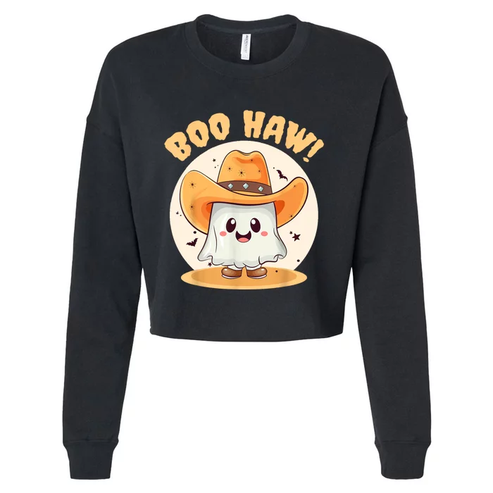 Boo Haw Funny Halloween Western Cowboy Ghost Cropped Pullover Crew