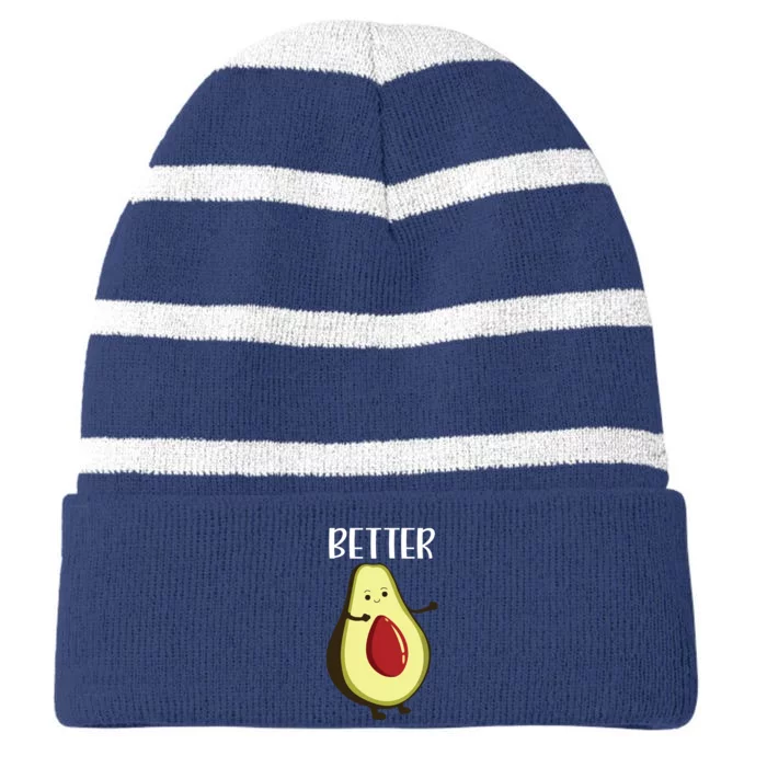 Better Half Funny Couple Avocado Matching Striped Beanie with Solid Band