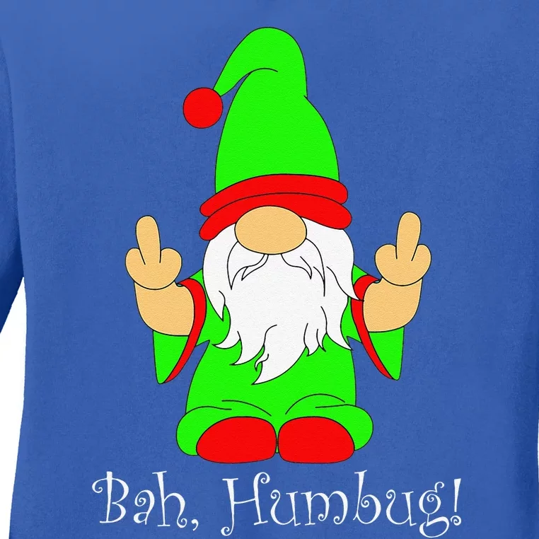 Bah Humbug Funny Grumpy Christmas Scrooge Gnome Ladies Long Sleeve Shirt