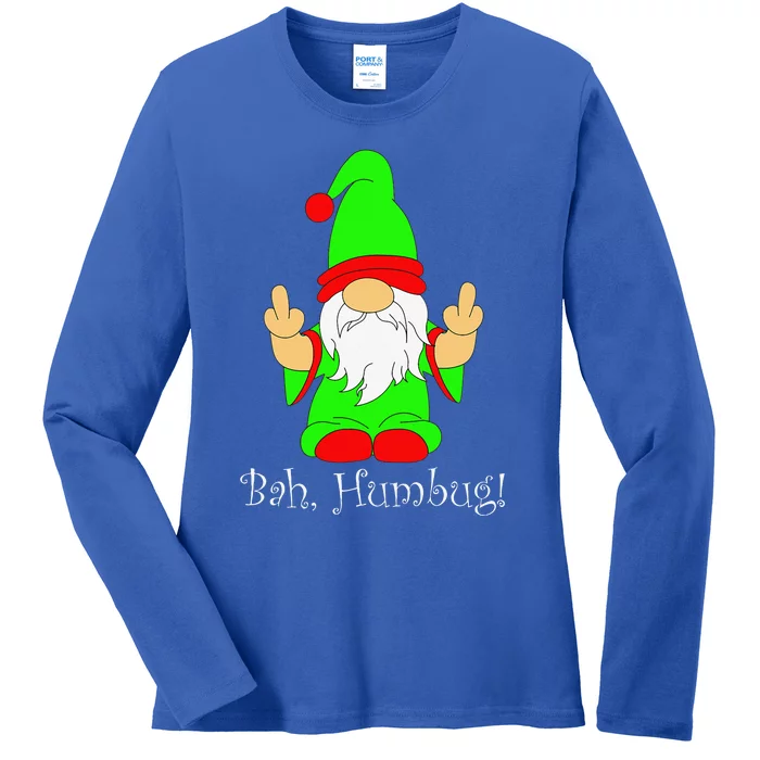 Bah Humbug Funny Grumpy Christmas Scrooge Gnome Ladies Long Sleeve Shirt