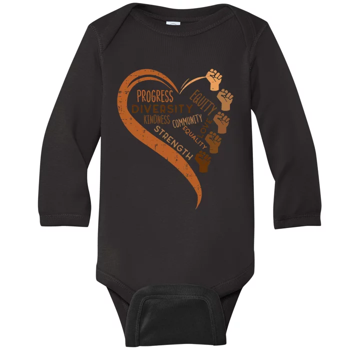 Black History Fists Diversity Equity Melanin African Baby Long Sleeve Bodysuit