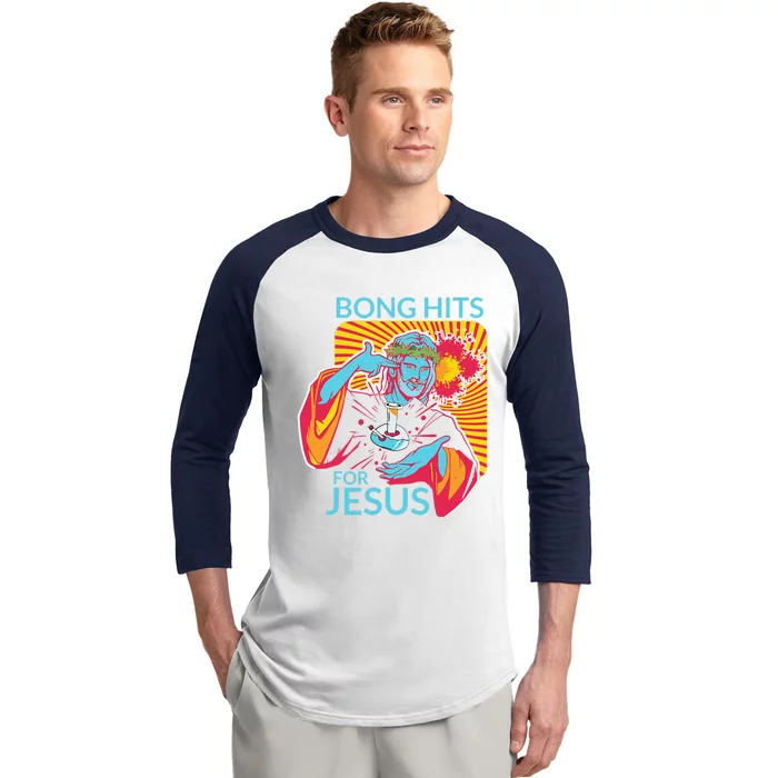 Bong Hits For Jesus I Funny THC Marijuana Stoner Gift Baseball Sleeve Shirt