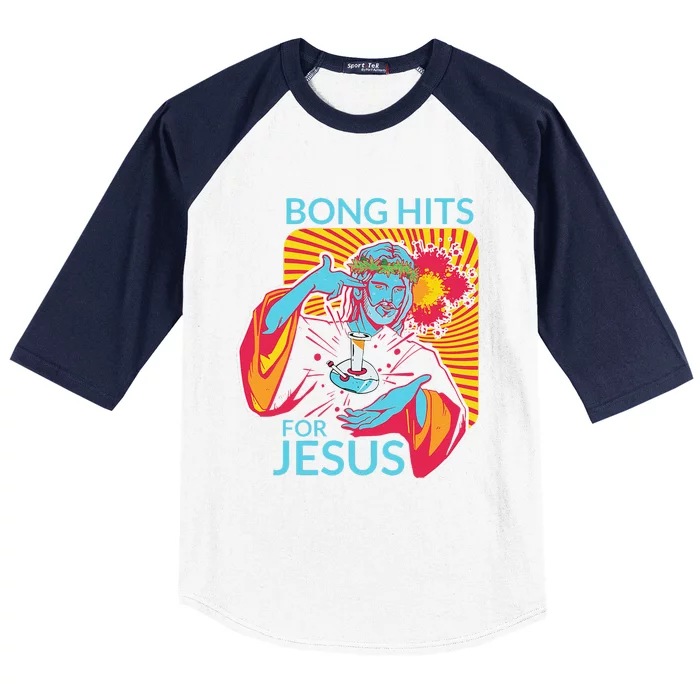 Bong Hits For Jesus I Funny THC Marijuana Stoner Gift Baseball Sleeve Shirt