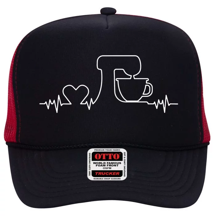 Baking Heartbeat Funny Pastry Baker Baking Gift High Crown Mesh Trucker Hat