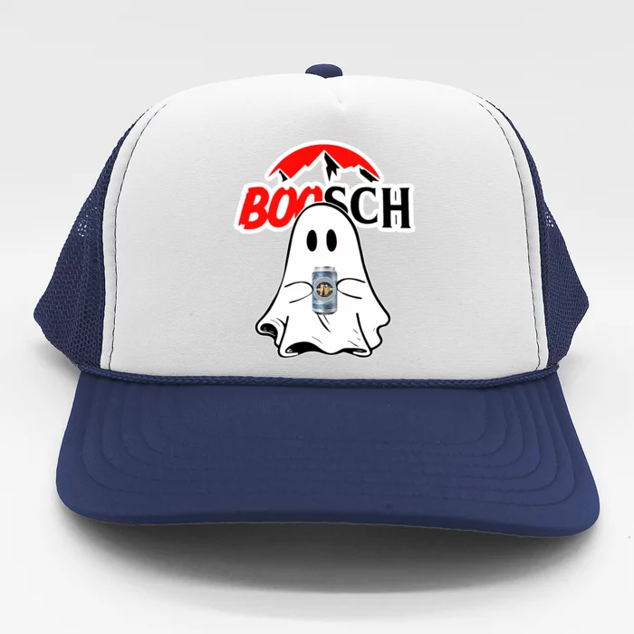 Booschbeer Halloween Funny Ghost Drinking Beer Trucker Hat