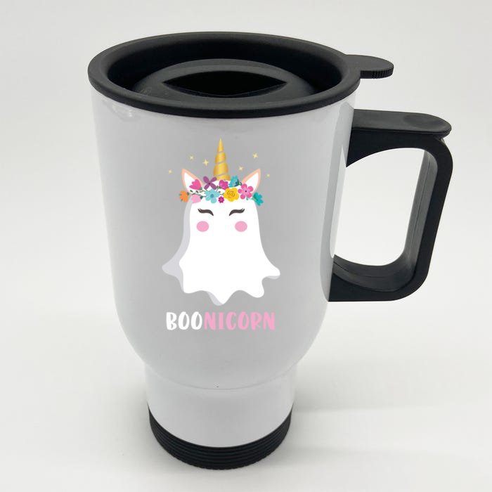 Boonicorn Halloween Ghost Ghoul Cute Unicorn Costume Gift Front & Back Stainless Steel Travel Mug